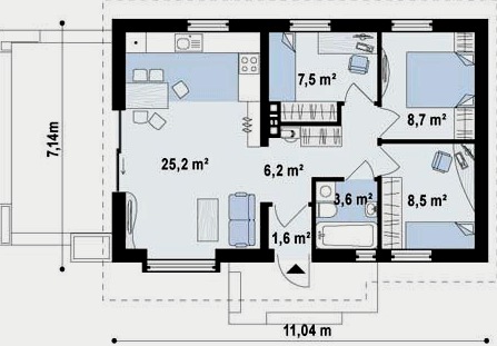 Egy 1 szintes, 3 hálószobás ház projektje: kiemelések