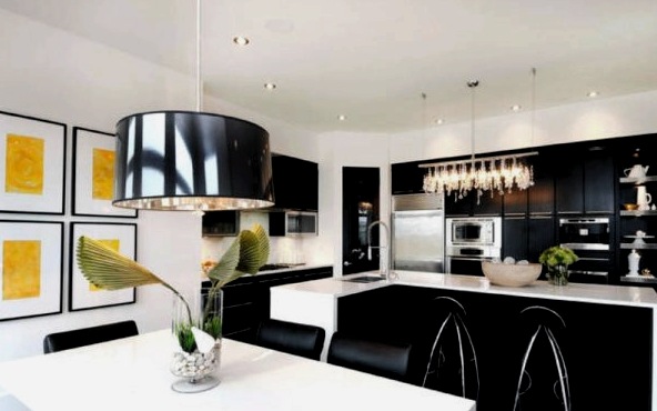 Fekete-fehér konyha: hogyan kell felszerelni egy konyhabelső fotókat valódi tervekről