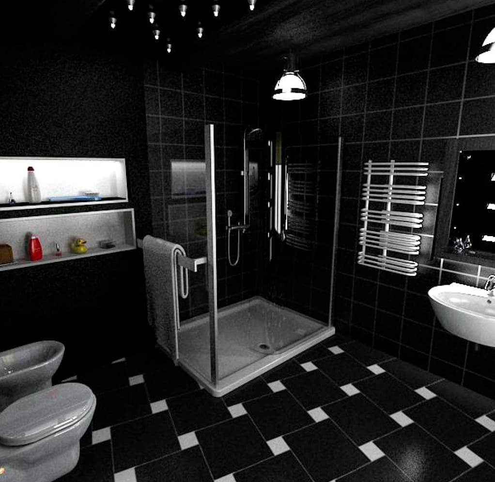 Használjon aránytalan fekete-fehér csempéket a fürdőszobában 2