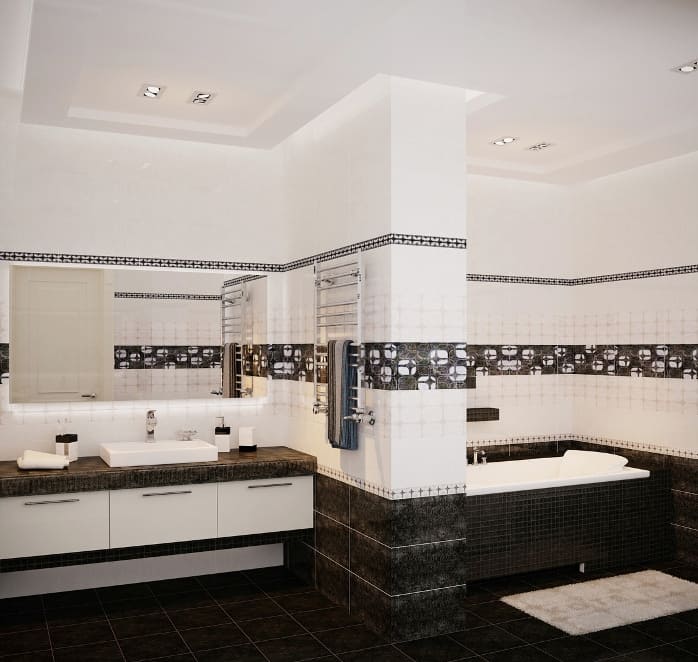 Fekete-fehér csempe a fürdőszobában - több mint 80 inspiráló tervezettel