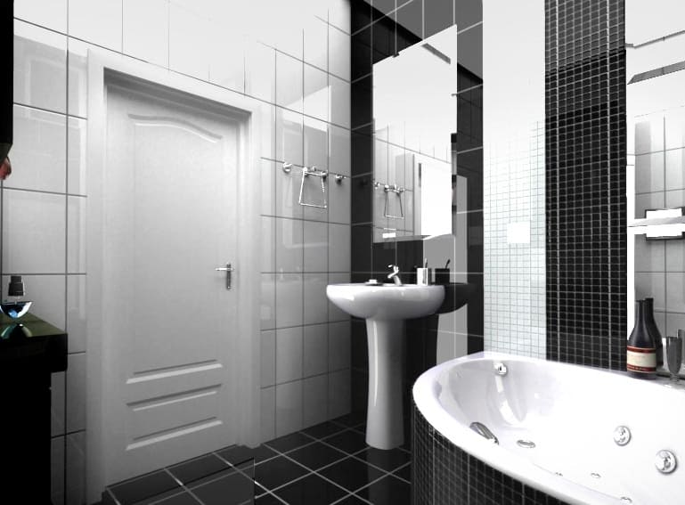 Fekete-fehér fürdőkád tervezési lehetőségek 5