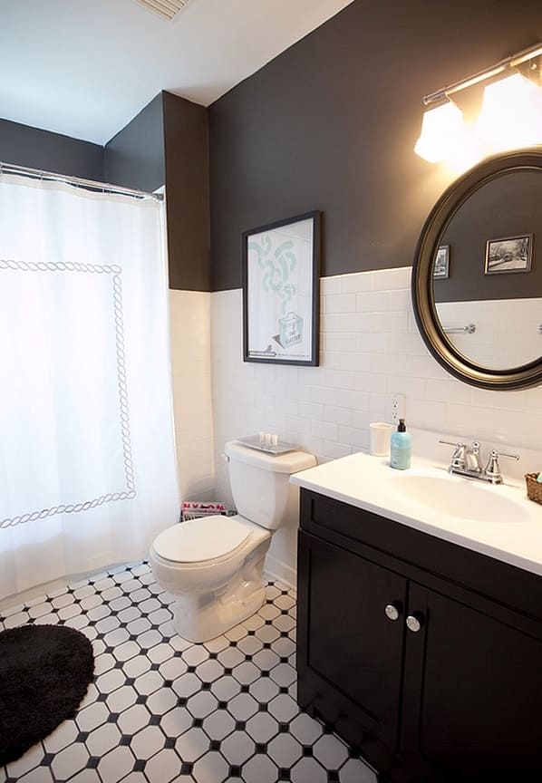Fekete-fehér fürdőszobai csempézés - több mint 80 inspiráló tervezettel