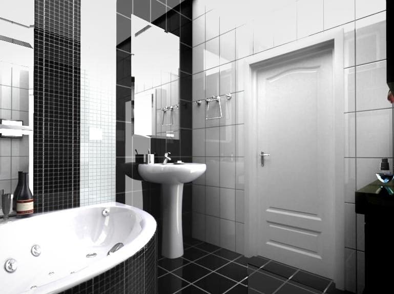 Titkok a megfelelő kombinációja a fekete és fehér csempe a fürdőszobában 2