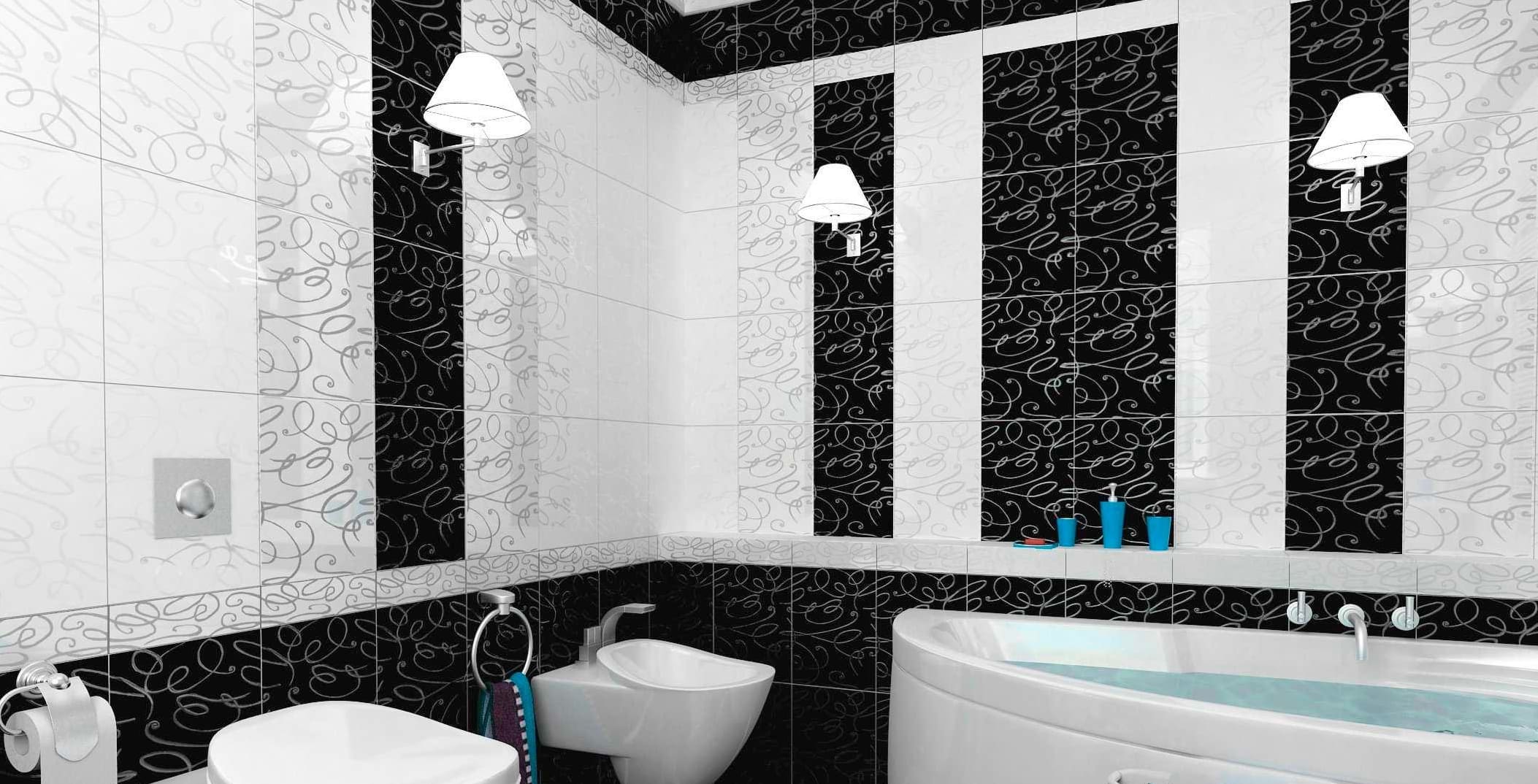 Fekete-fehér fürdőszoba csempe falak 2