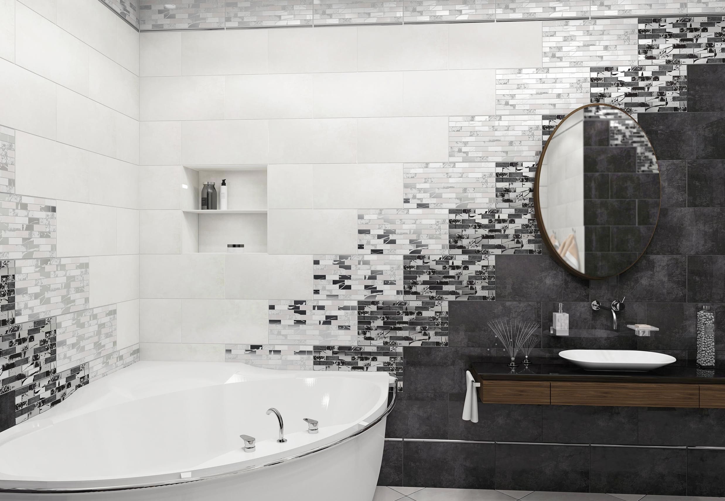 Fekete-fehér fürdőkád design változatok 29