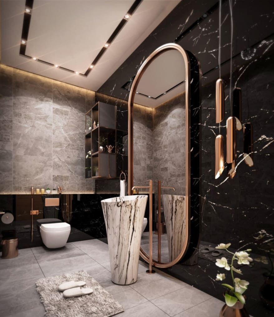 fekete fürdőszoba design