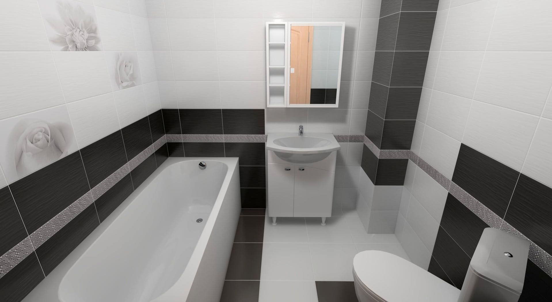 A fekete-fehér fürdőszobai csempézés finomságai 3