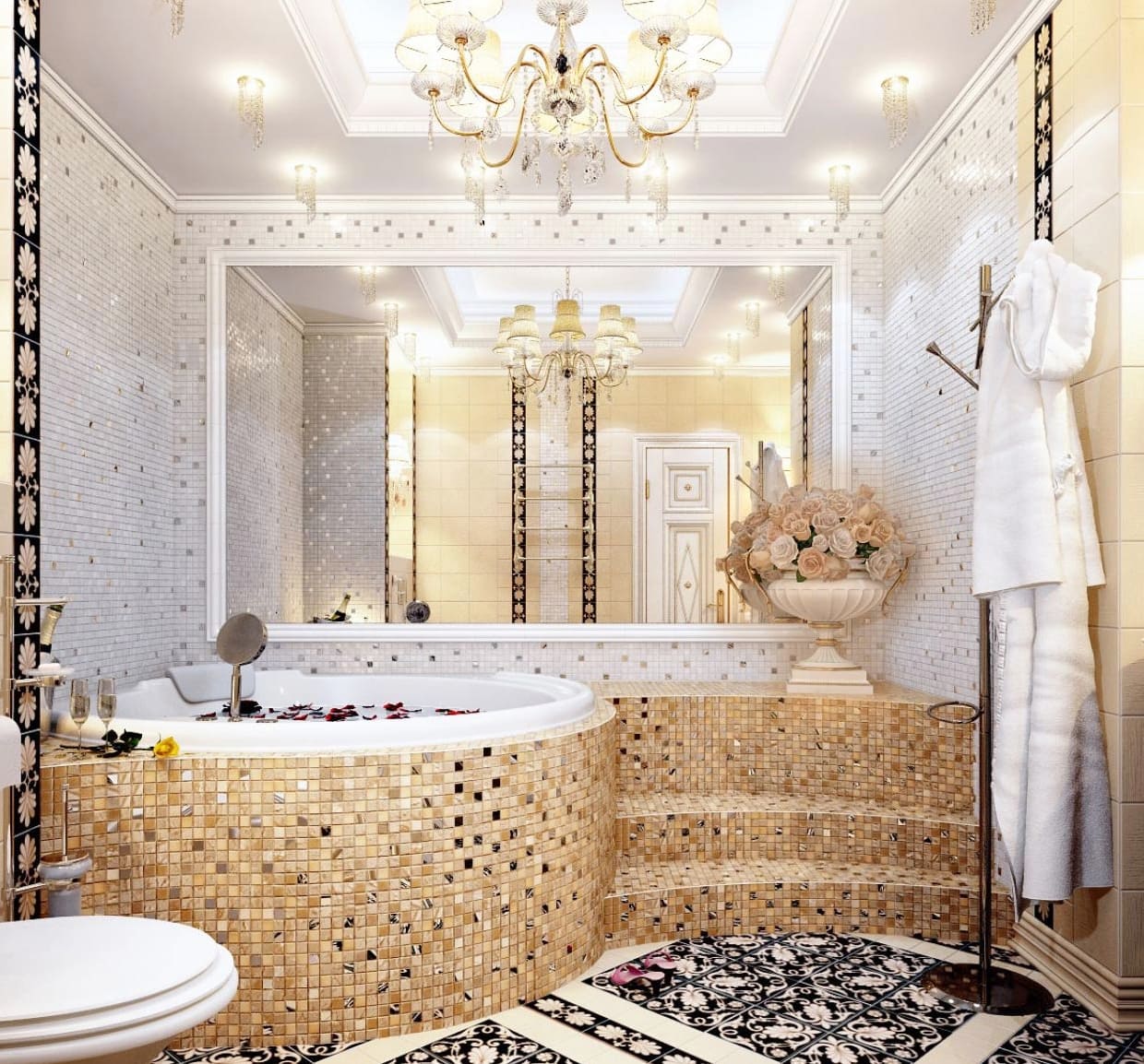 Mozaikok egy nagy fürdőszoba kialakításában