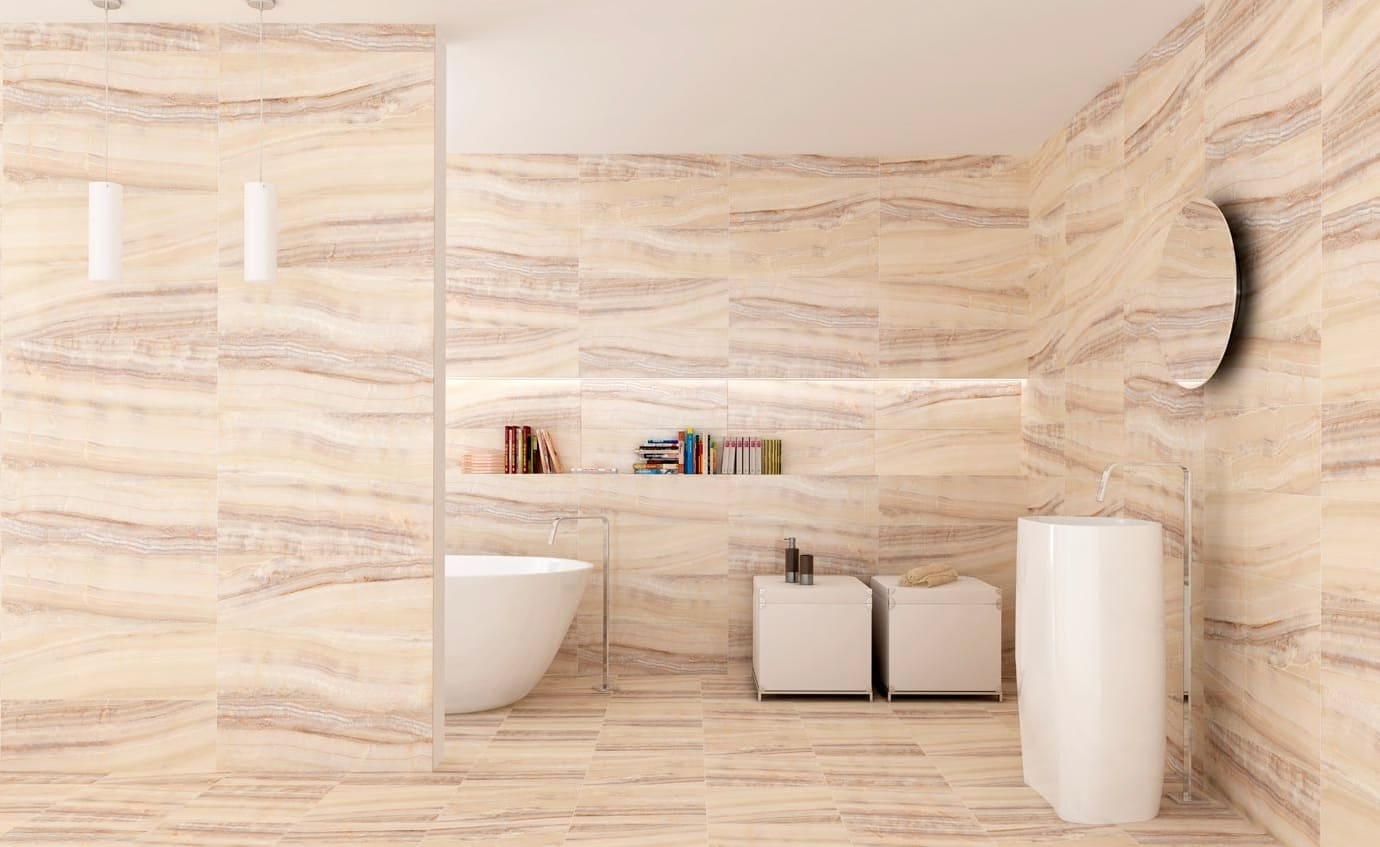 Bézs márvány fürdőszoba design 2