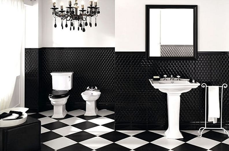 Fekete fürdőszoba design - padlóburkolatok
