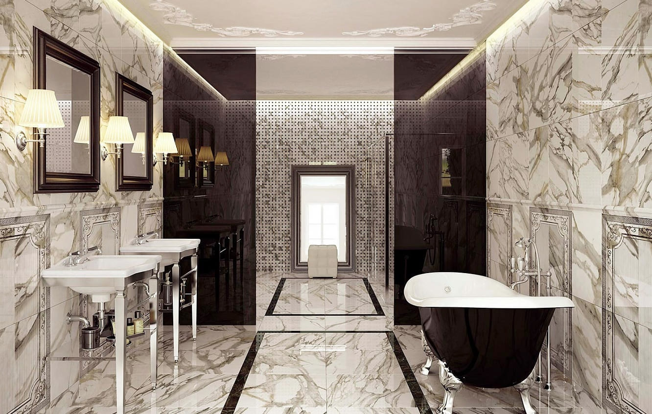 A választás a márvány csempe méretétől függően a fürdőszobában 2