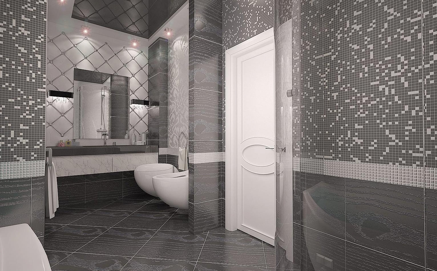 fényvisszaverő mozaik csempe a fürdőszobában