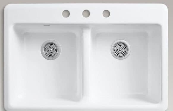 Zománcozott mosogató két fehér mosdóval (bevéső)