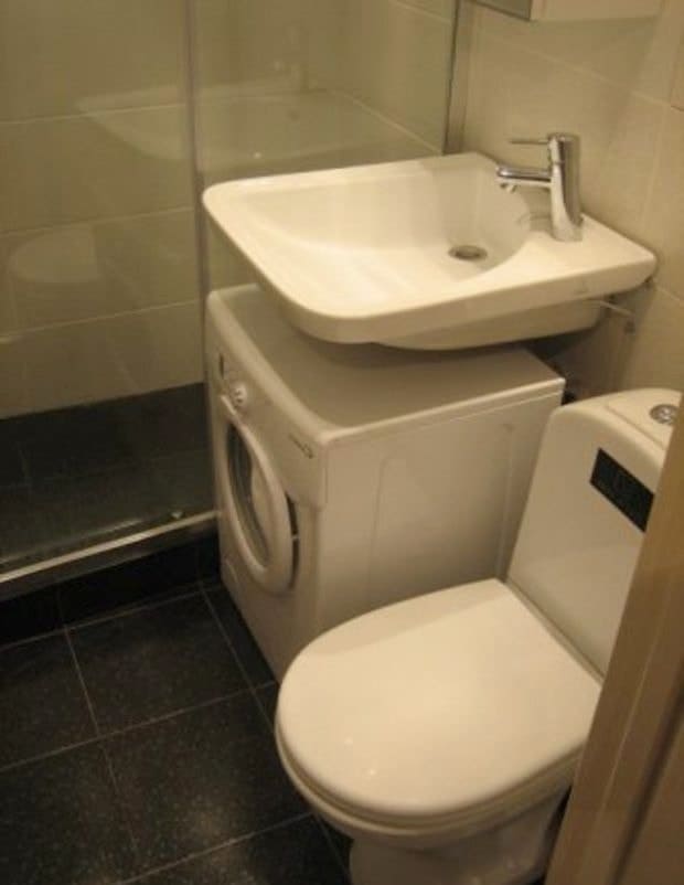 Mosógép egy kis fürdőszobában: 6 elhelyezési ötlet + fotók