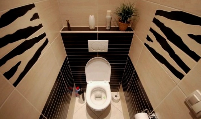 Lehetőségek csempe lerakására a WC -ben, fotó a tervezési lehetőségekről