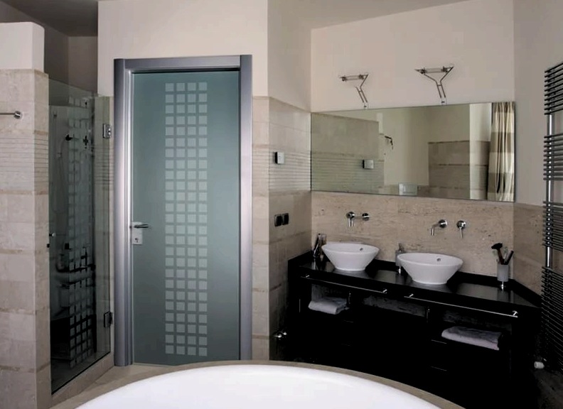 Üveg ajtó a fürdőszobába, áttekintés és előnyeik