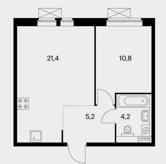 Kétszobás lakás kialakítása 44 négyzetméter. m