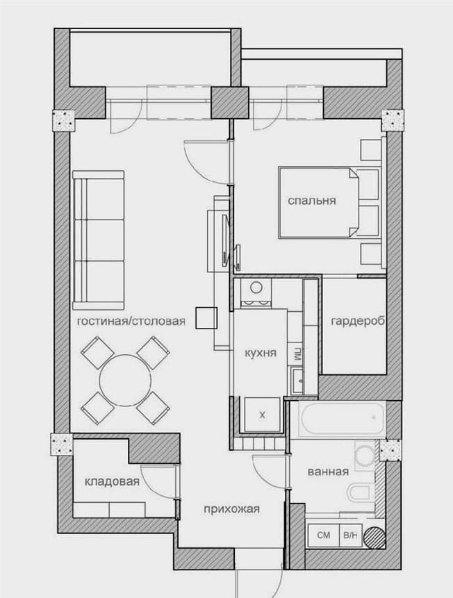 Sikeres ötletek egy 50 négyzetméteres lakás befejezéséhez és díszítéséhez. m.