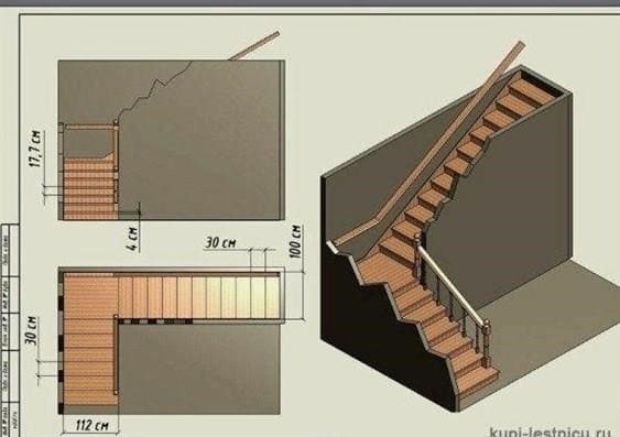 Saroklépcső: lépcsőfokok. Az átmeneti platform és menetek telepítési technológiája. Hegesztési munkák és fa befejezése. Építőeszköz az íjhúrokon