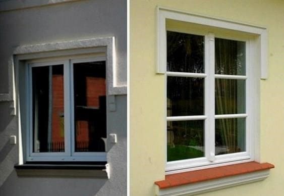Az ablakok és ajtók elülső poliuretán keretezése.