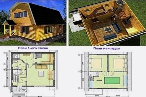 Többszintű 3D házterv 10-től 13-ig tetőtérrel ellátott habtömbökből és garázzsal