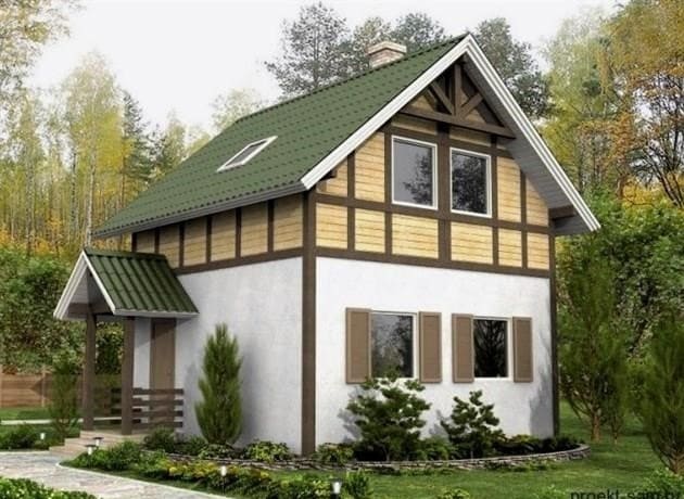 Házak projektjei lekerekített rönkből 8x10 tetőtérrel