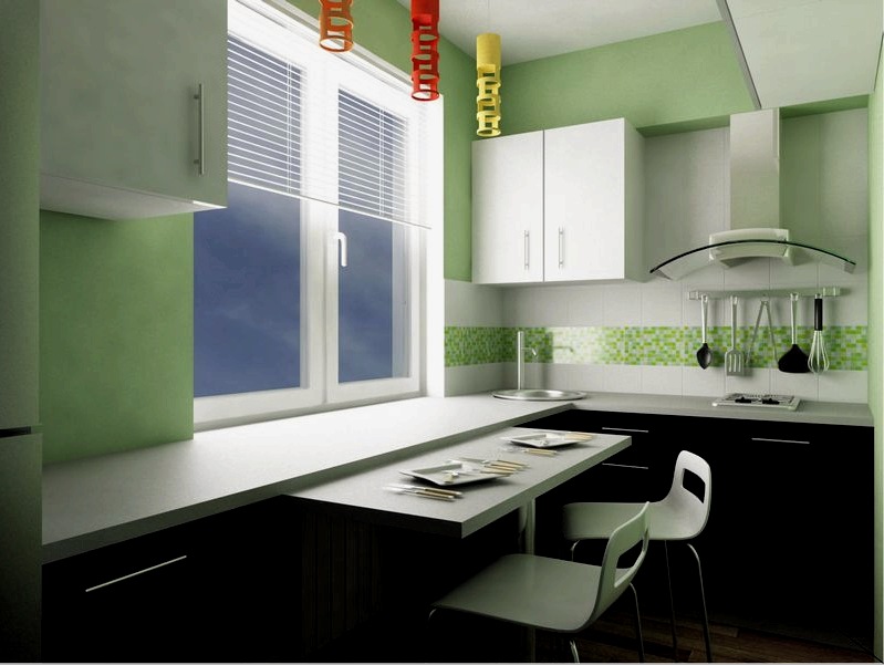 Keskeny konyha kialakítása (33 fotó): az ablak alatti tér, a világítás és a mennyezet díszítése